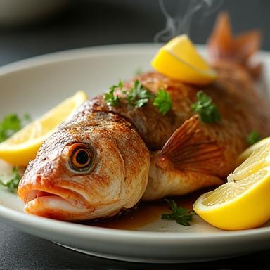 Cooked snapper presented on plate
