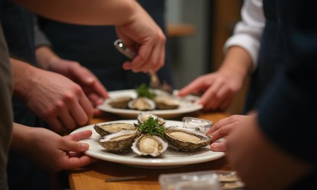Chef teaching oyster shucking